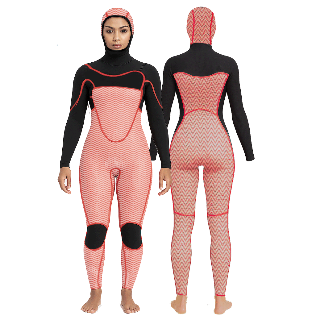 Surf Premium Wetsuit WOMEN 6_5_4 mm hooded interior front back